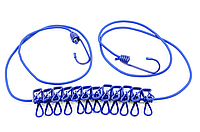 Переносная портативна эластичная бельевая веревка 110-250 см с прищепками 12шт