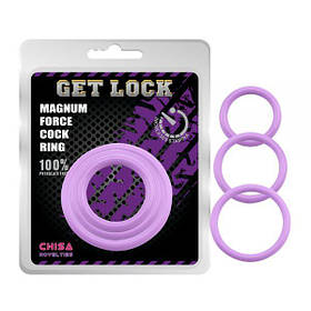 Ерекційні кільця різного розміру бузкові Chisa Magnum Force Cock Ring IB, код: 7933641