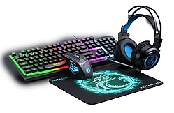 Ігровий комплект 4 в 1 з підсвіткою RGB Gaming Ведмедик Навушники Клавіатура Килим