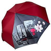 Женский зонт полуавтомат от Toprain на 9 спиц антиветер с декоративной вставкой бордовый 0465 IB, код: 8324196