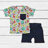 Детский комплект футболка и шорты Dexters на лето dinosiki 80 см серый темно-синий (131460868 ZK, код: 8329770