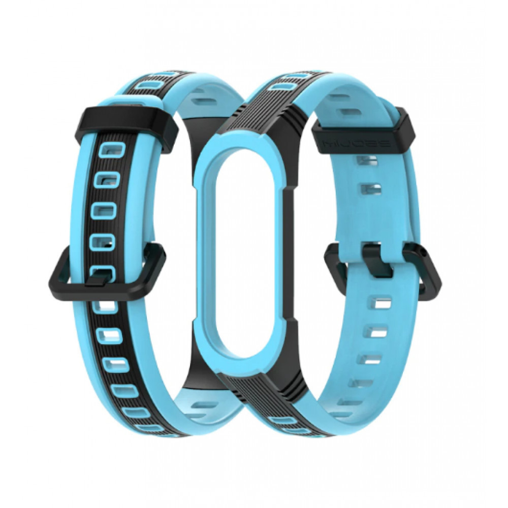 Ремінець Thin Armor Xiaomi Mi Band 5 6 — Black&Blue, фото 1