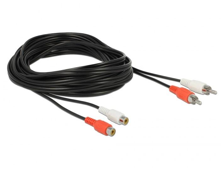 Кабель аудіо-подовжувач Delock RCA 2x2 M F  5.0m Stereo Gold Cu чорний (70.08.5807) MN, код: 7453774