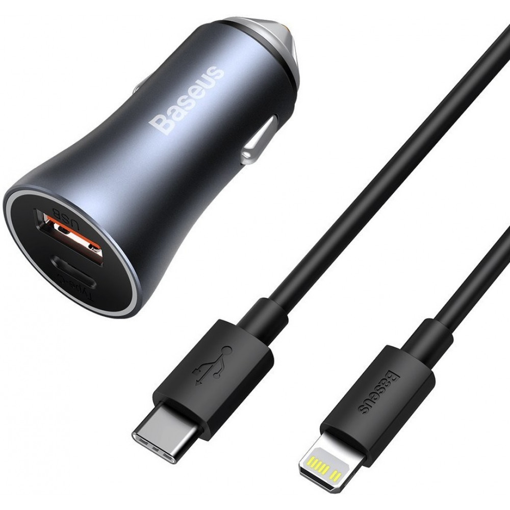 Car Charger | 40W | 1U | 1C | C to Lightning Cable (1m) — Baseus (TZCCJD-03) Golden Contactor Pro Quick, фото 1