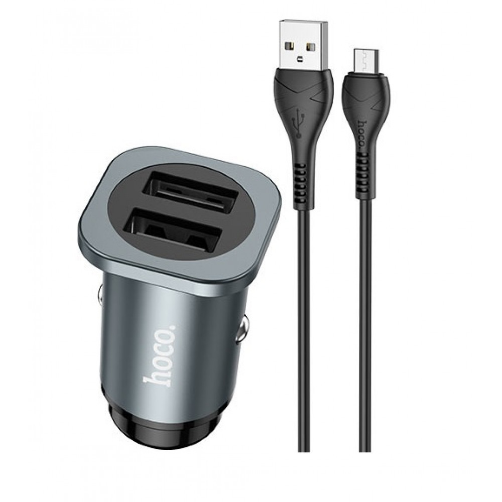 Car Charger | 24W | 2U |— Hoco NZ4 — Metal Gray