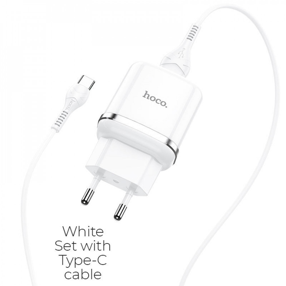 Home Charger 18W QC3.0 USB C Cable (1m) Hoco N3 — White, фото 1