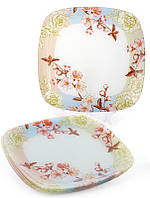 Набор Bona 6 стеклянных тарелок Цветущая вишня 25х25см обеденные тарелки DP40062 ZK, код: 7426217