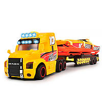 Игрушечный грузовик Dickie Toys Тягач Mack Перевозка катера с прицепом 41 см Оранжевый (IG-OL ZK, код: 8305708