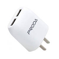 Мережевий зарядний пристрій Proda RP-U21 Flat 2.1 A 2 USB 220 V Тип А Білий ZK, код: 8405173