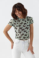 Женская топ-футболка из сетки - изумрудный цвет, S (есть размеры) ht