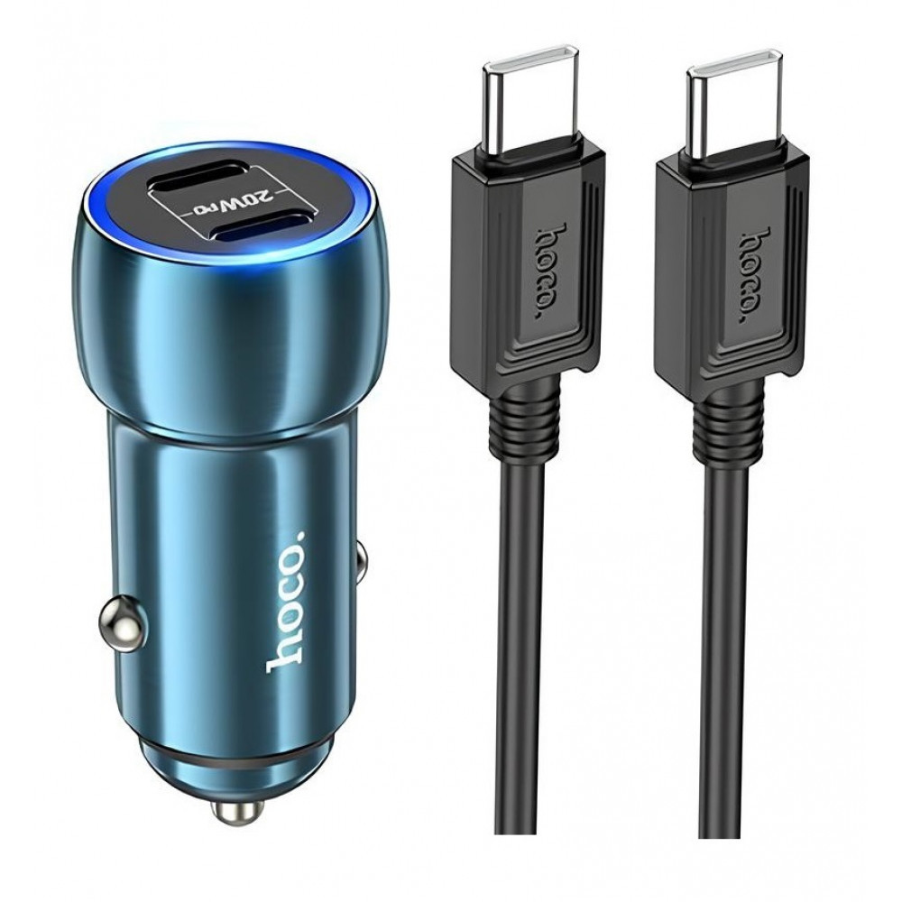 Car Charger | 20W | 2 PD | C to C Cable (1m) — Hoco Z48 — Sapphire Blue, фото 1