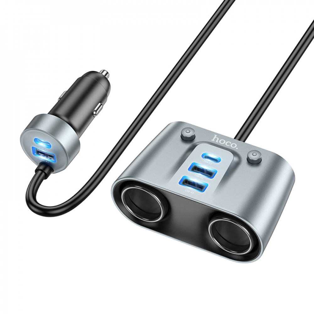 Cigarette lighter Car charger — Hoco Z51 Establisher 147W(2C3A) 2-in-1 — metal gray