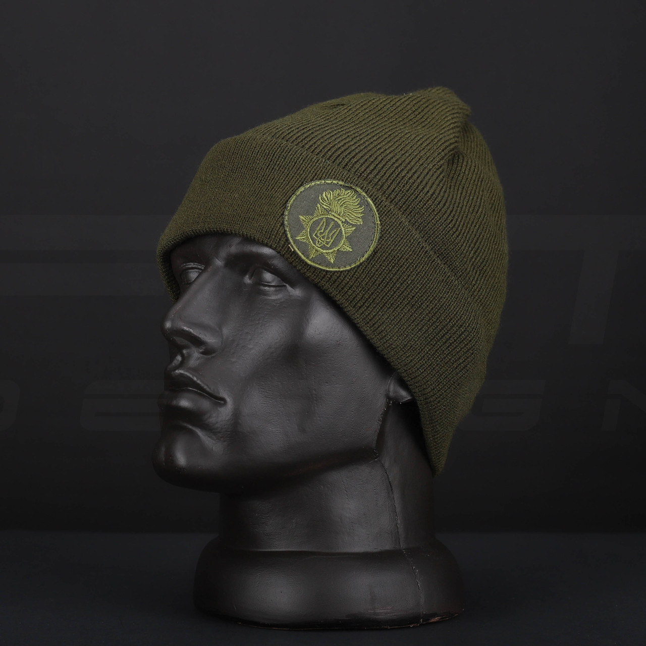 Тактична шапка в'язана з кокардою НГУ хакі, фото 1