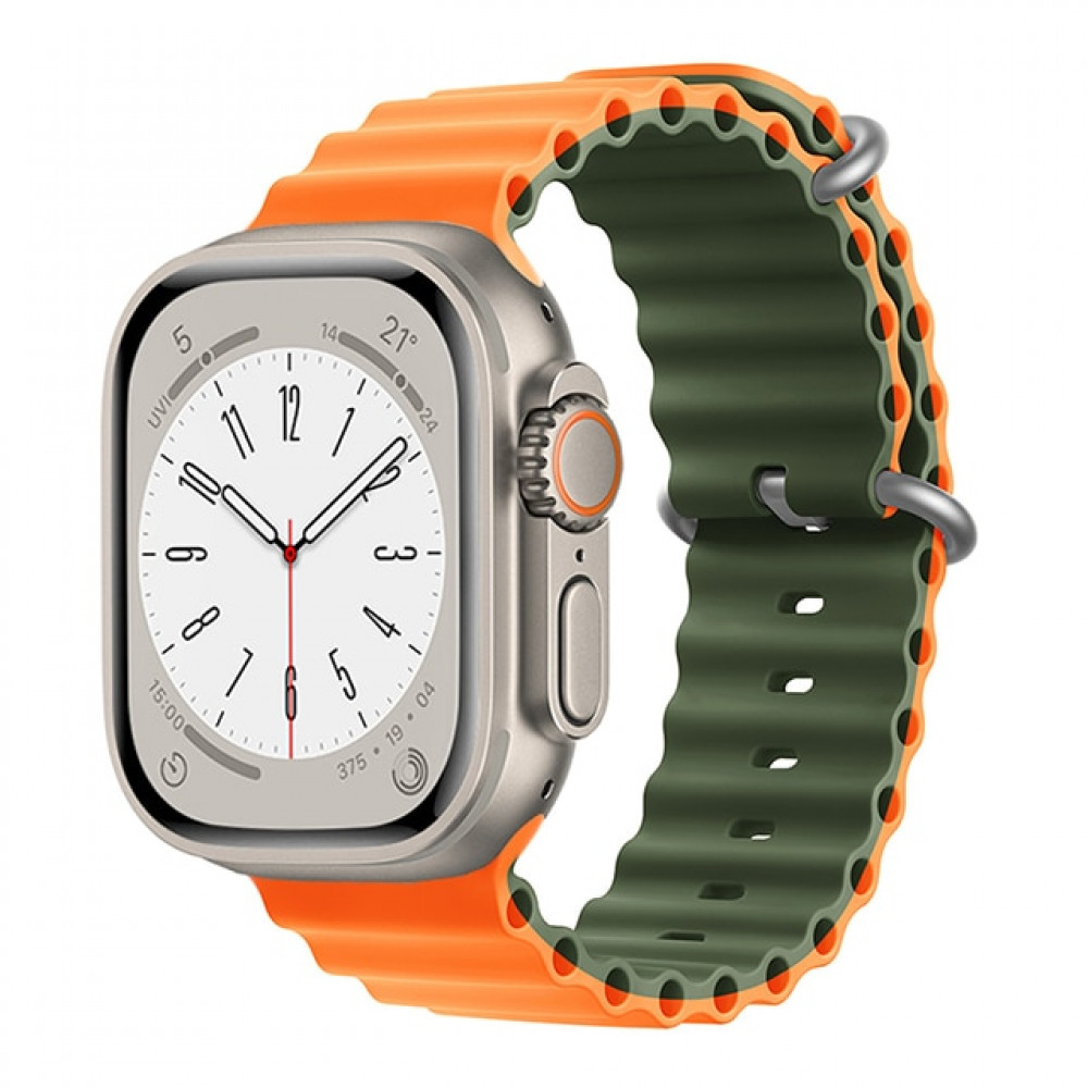 Ремінець Ocean Band Design Apple Watch 42 mm 44 mm 45 mm 49 mm — Olive Green & Orange, фото 1