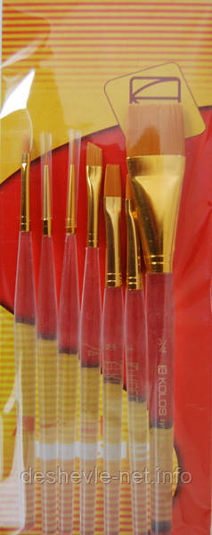 Набір пензлів 7016, синтетика круглі/плоскі/скошені/овальні 2/3/1/1 шт., KOLOS