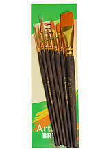 Набір пензлів 7061, синтетика круглі/плоскі/скошені 3/3/1 шт., KOLOS