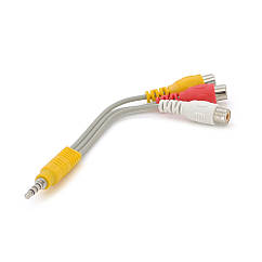 Кабель DC3.5 (тато) => 3хRCA (мама), Jack3.5мм, круглий, Black, 0,1 м, (Пакет) Q500