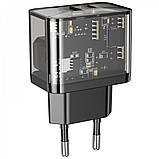 Home Charger 20W 2 PD QC3.0 Hoco N34 Dazzling — Transparent Black, фото 5