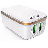 Home Charger 2.4A 2U Lightning Cable (1m) Ldnio A2204 White, фото 3