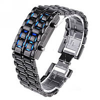 Годинник-браслет Led Watch Iron Samurai, Чорний із синіми світлодіодами (IBW012BZ) ZK, код: 2604410