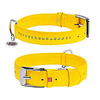 Ошейник для собак кожаный WAUDOG Glamour двойной со стразами Ш 20 мм Дл 30-39 см желтый GT, код: 7562074