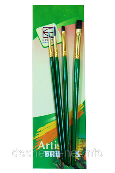 Набір пензлів 7065, поні, круглі/плоскі 2/2 шт., KOLOS