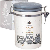 Керамическая банка Be Happy Совушки 1.2л крышка с защелкой DP63081 ST KS, код: 8382559