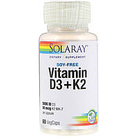 Витамин Д3 и К2, Solaray, без сои, 60 капсул (20007) GL, код: 1535551