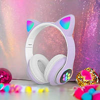 Блютуз навушники з вушками CAT STN-28 фіолетові, Навушники дитячі з вушками, Дитячі PZ-536 стерео навушники