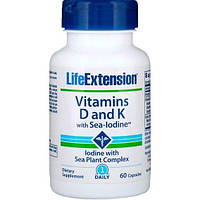 Комплекс Витамин D3+K2 Life Extension Vitamins D and K with Sea-Iodine 60 Caps DM, код: 7595049