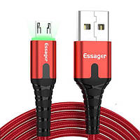 Зарядний кабель з підсвіткою червоний ESSAGER micro USB 2.4 A 1метр KS, код: 8382007