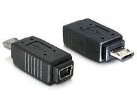 Перехідник обладнання Delock USB2.0 mini 5p-microB F M адаптер прямий Nickel чорний (70.06.50 KS, код: 7454253