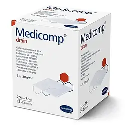 Серветка з нетканного матеріалу з надрізом Medicomp drain 7,5 см х 7,5 см