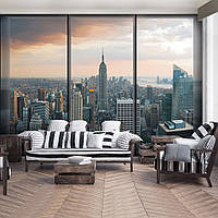 Обои фото 3д 368х254 см Город Нью-Йорк за большим окном (493P8) Лучшее качество