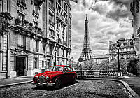 Флизелиновые фотообои вечерний город 368x254 см Париж и красное авто (11674V8) Лучшее качество