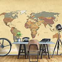 Фотообои флизелиновые 368х254 см Карта мира коричневая (10973V8) Лучшее качество
