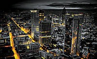 Флизелиновые черные с желтым3д фото обои на стену в зал небоскребы 368х254 см Ночной продвинутый город Лучшее