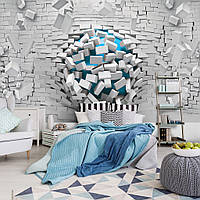 Фото обои абстракция на стену 368x254 см 3д Синий шар и белая кирпичная стена (3006P8) Лучшее качество