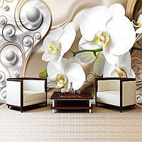 Флизелиновые фото обои цветы 312x219 см 3Д Серые шарики и белые орхидеи (2952VEXXL) Лучшее качество