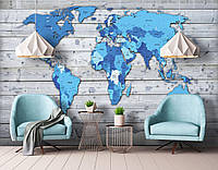 Флизелиновые фото обои синяя карта мира на серых досках 312x219 см (10868VEXXL) Лучшее качество