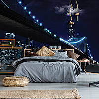 Флизелиновые фотообои 3д в синих тонах 416x254 см Мост под луной в ночном городе Нью-Йорк (10328VEXXXL) Лучшее