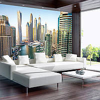 Фото шпалери 3D для стін з видами міста 368x254 см Затока з хмарочосами Дубаї (1673P8) Клей в подарунок