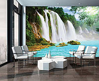 Краєвид 3D фото шпалери джунглі в інтер'єрі Пейзаж Природа 368x254 см Водоспад і блакитна вода (10386V8) Клей в подарунок