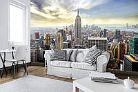Флізелінові 3Д фото шпалери місто в рулоні 416х254 см Нью-Йорк і небо (2317VEXXXL) Клей в подарунок
