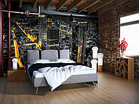 3д чорні з жовтим фото шпалери в спальню хмарочоси 254x184 см Нічний місто (326P4) Клей в подарунок