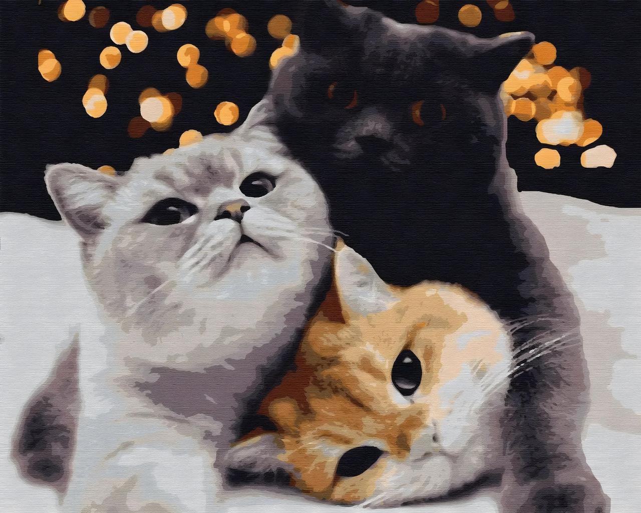 Картина за номерами Тварини. Три котики 40*50 см Рив'єра Бланка RB-0295
