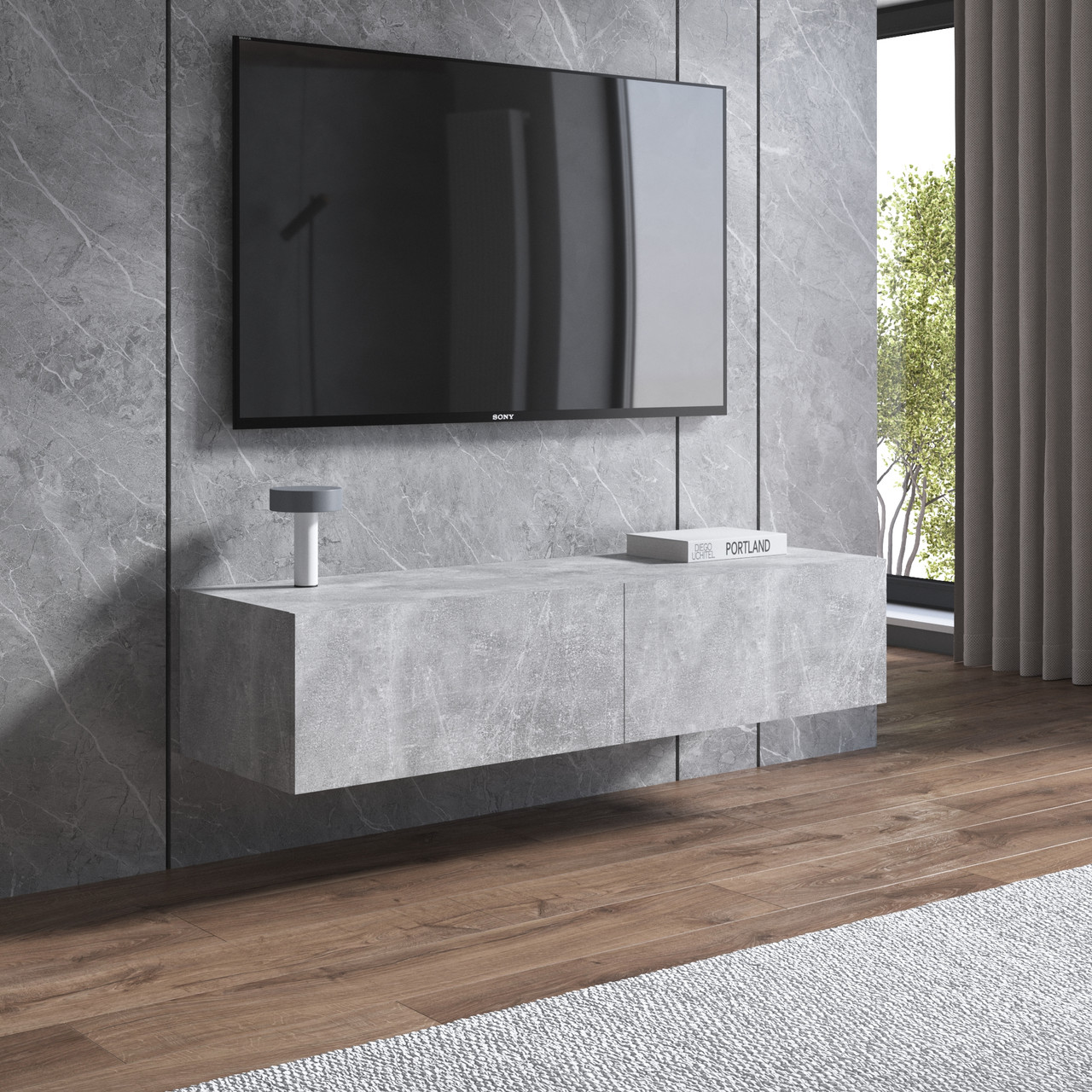 Тумба під телевізор VAYS, навісна тумбочка M-18 Бетон, фото 1