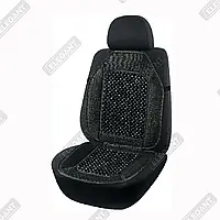 Накидка-массажер для автомобильного сиденья (круглая косточка, лен) 47×100см черная