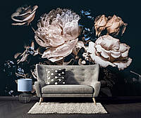 3D Цветы Пионы Розы фотообои 368 x 254 см Изумительный букет на черном фоне (13524P8) Клей в подарок