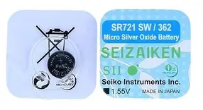 Оксид-срібно-цинкова батарейка Seizaiken "таблетка" 362/SR721SW 10 шт./пач.